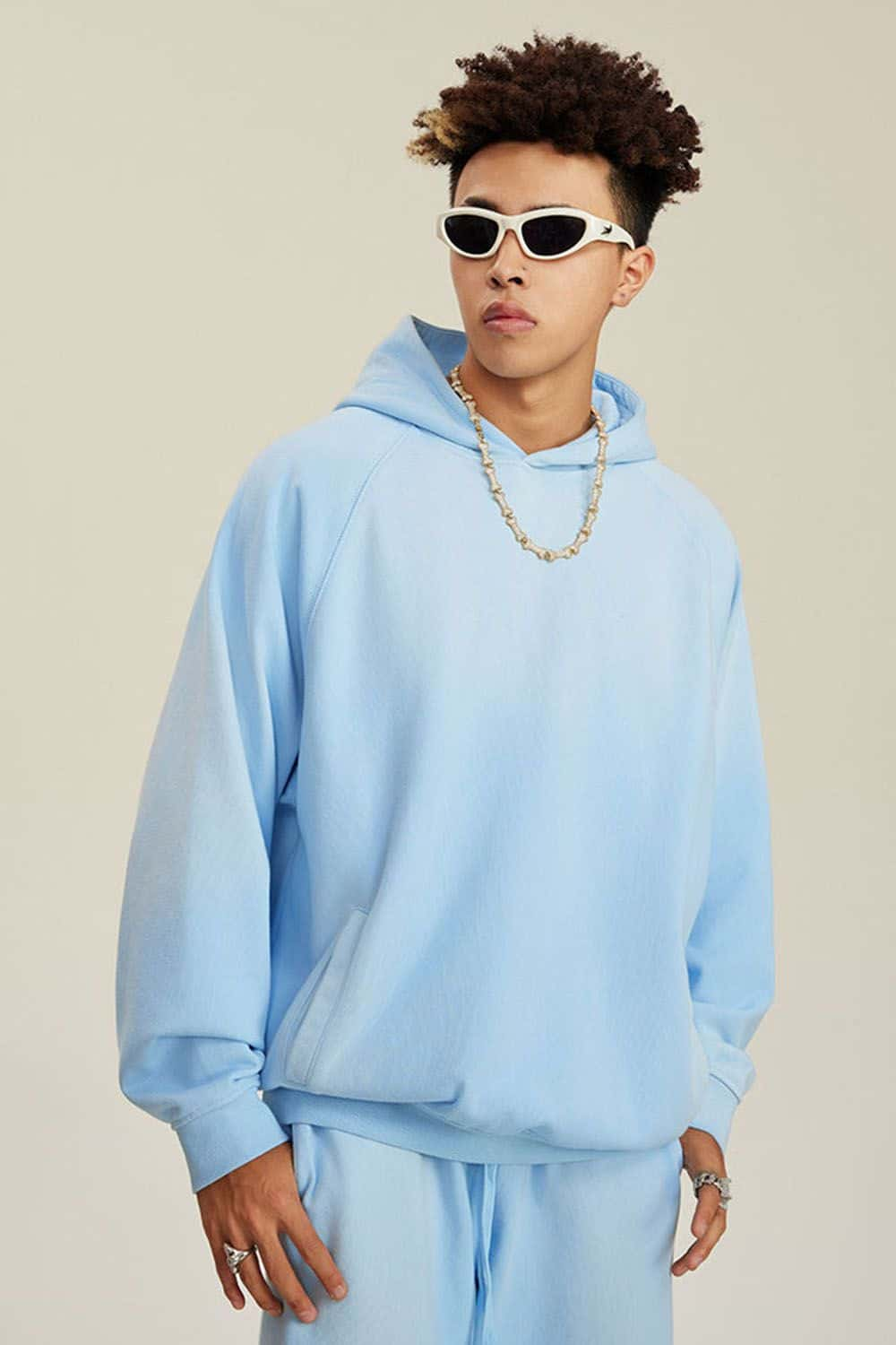 Light Blue Vintage Wash Drop Shoulder Hoodie