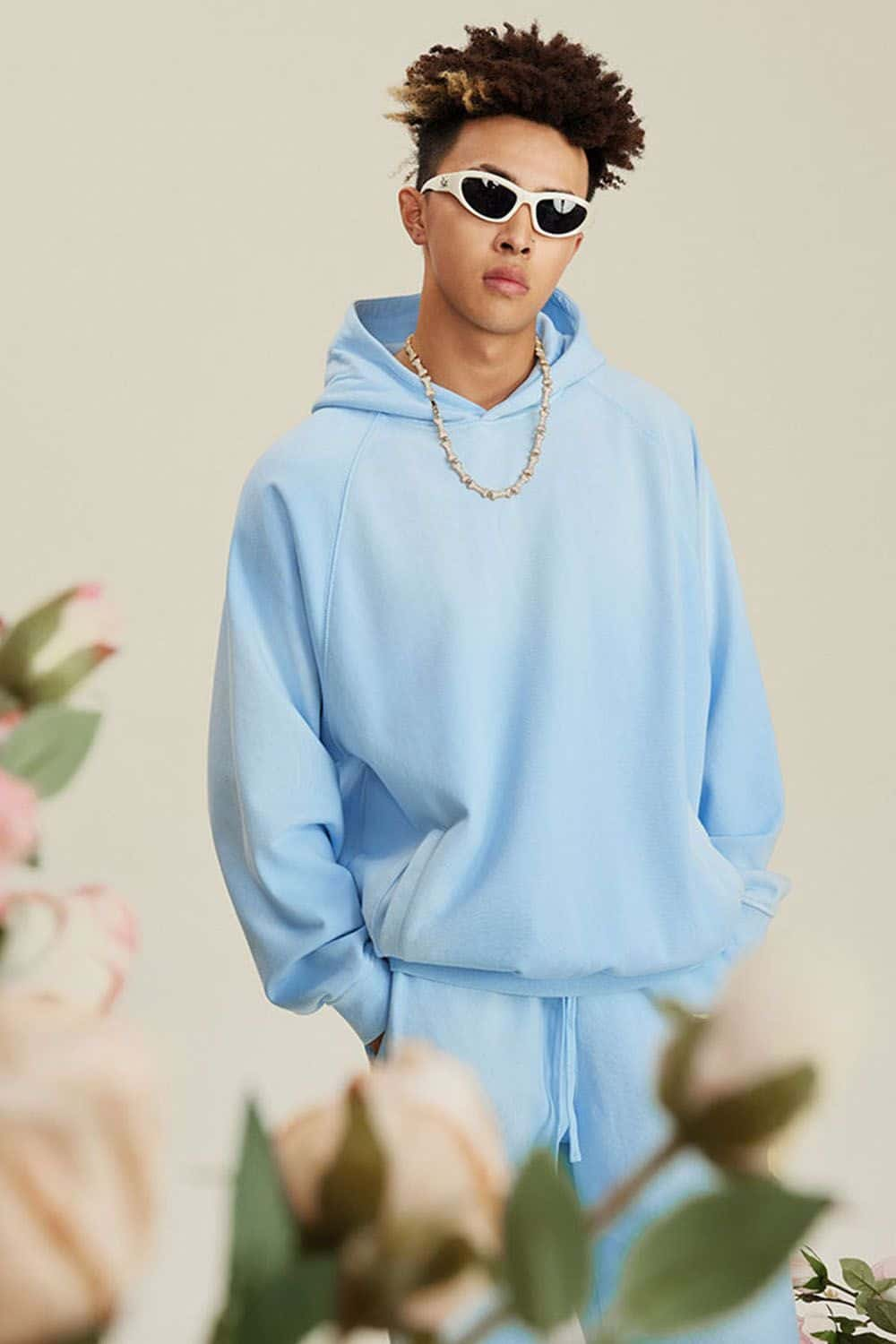 Light Blue Vintage Wash Drop Shoulder Hoodie