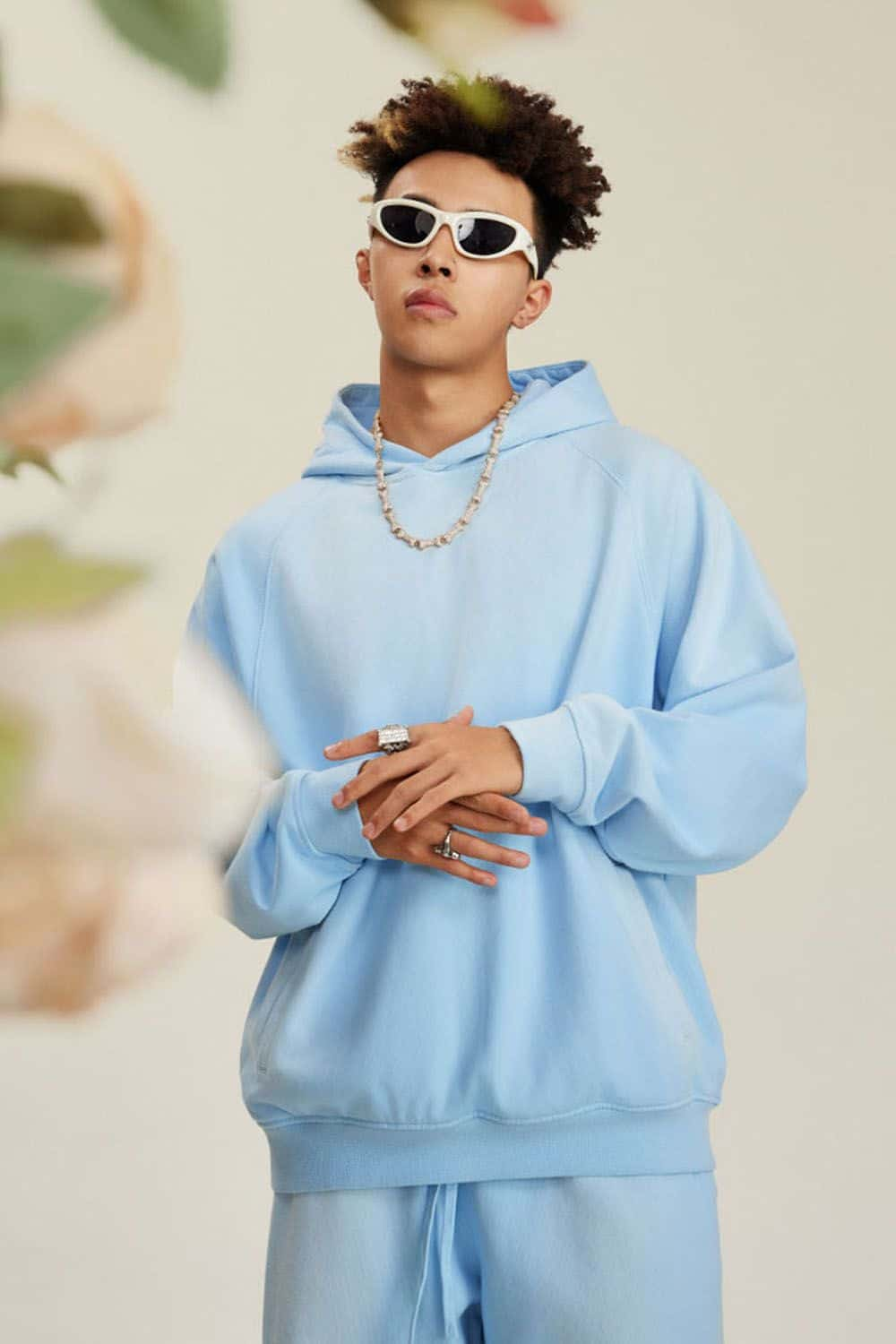 Light Blue Vintage Wash Drop Shoulder Hoodie