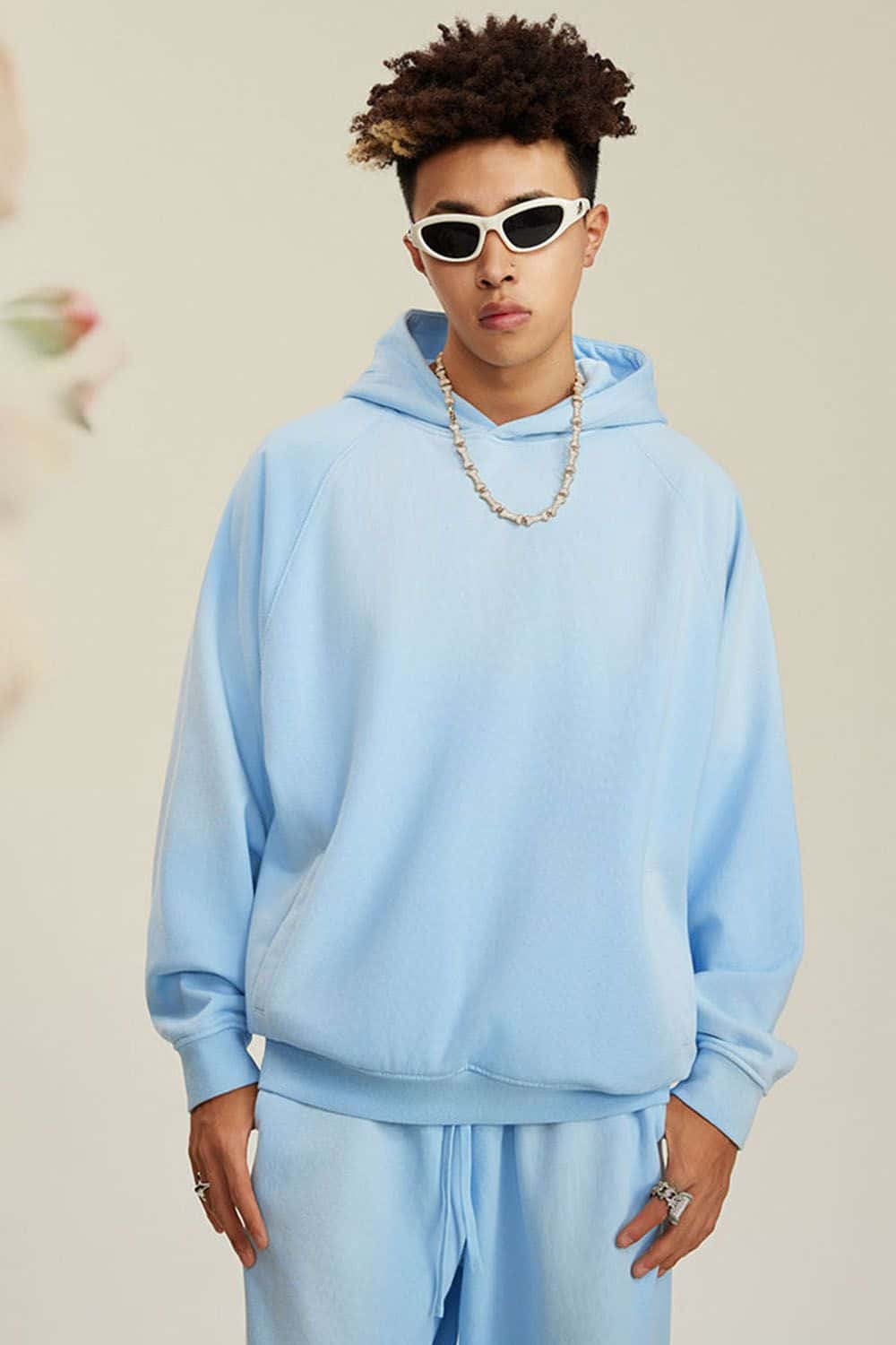 Light Blue Vintage Wash Drop Shoulder Hoodie