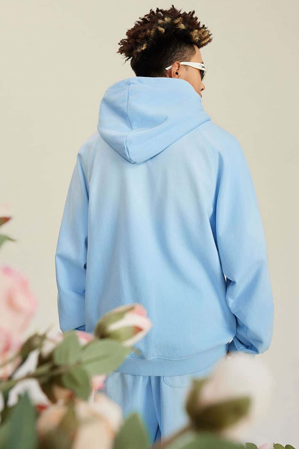 Light Blue Vintage Wash Drop Shoulder Hoodie