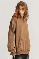 Heavyweight Wax-Dyed Distressed Hoodie - Coffee