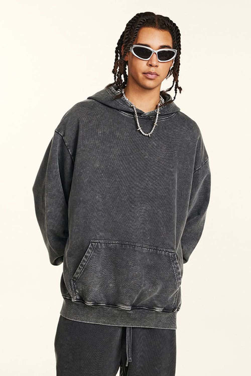 Heavyweight Wax-Dyed Distressed Hoodie - Dark Gray