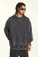 Heavyweight Wax-Dyed Distressed Hoodie - Dark Gray