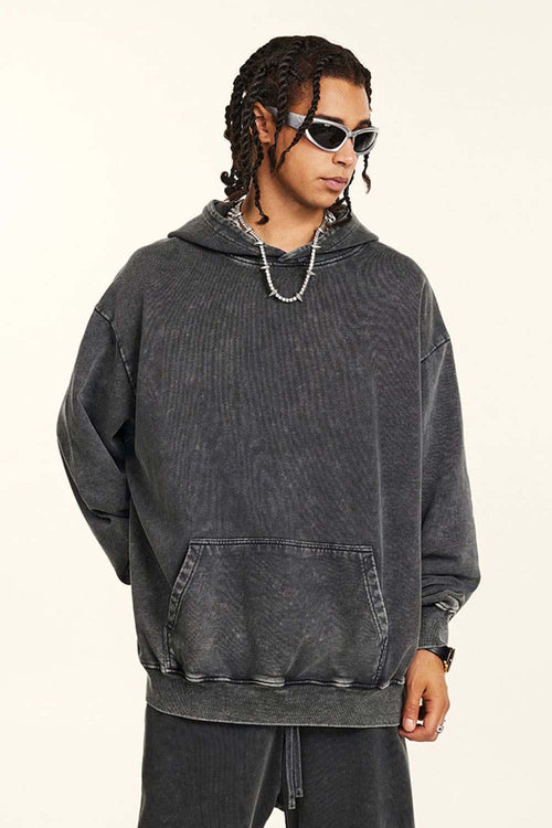 Heavyweight Wax-Dyed Distressed Hoodie - Dark Gray