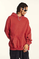 Heavyweight Wax-Dyed Distressed Hoodie - Red