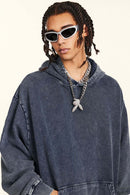 Heavyweight Wax-Dyed Distressed Hoodie - Royal Blue