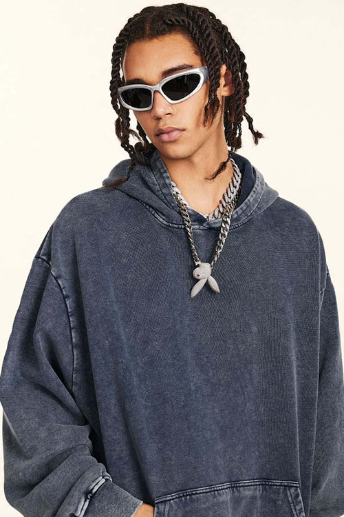 Heavyweight Wax-Dyed Distressed Hoodie - Royal Blue