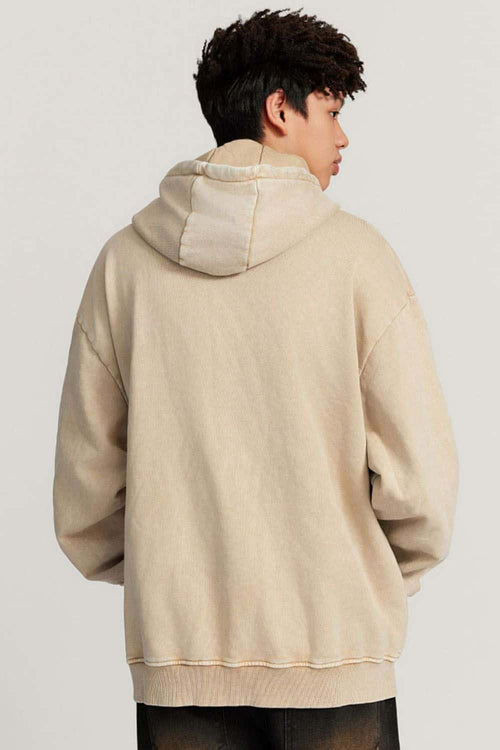 Heavyweight Wax-Dyed Distressed Hoodie - Khaki