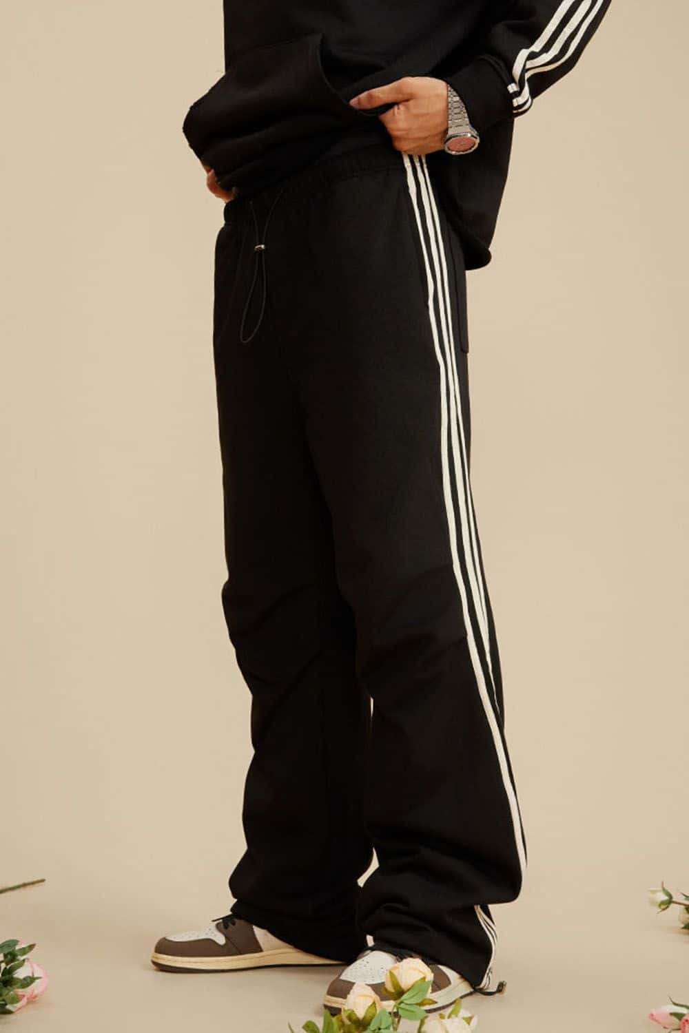 Vintage Heavyweight Wide-Leg Track Pants with Triple Stripe Detail