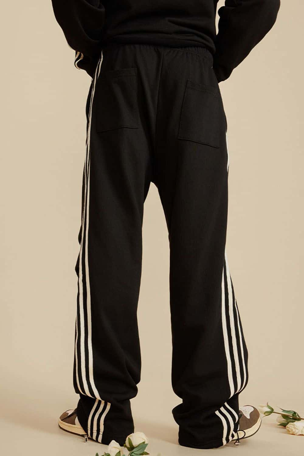 Vintage Heavyweight Wide-Leg Track Pants with Triple Stripe Detail