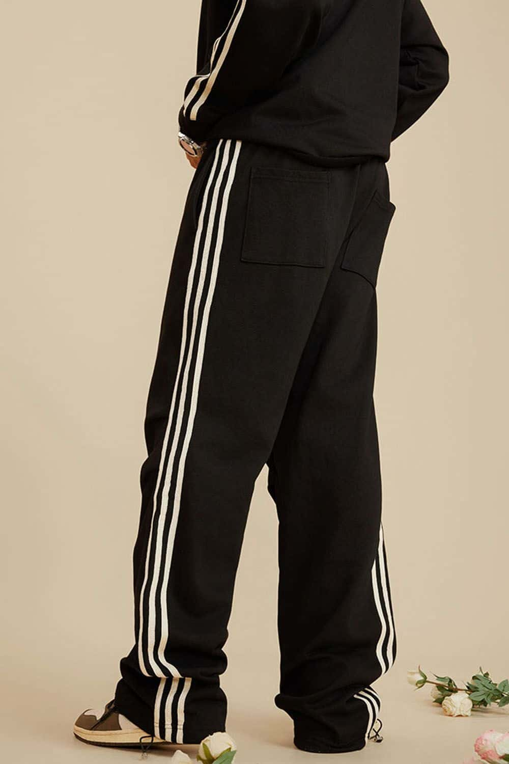 Vintage Heavyweight Wide-Leg Track Pants with Triple Stripe Detail