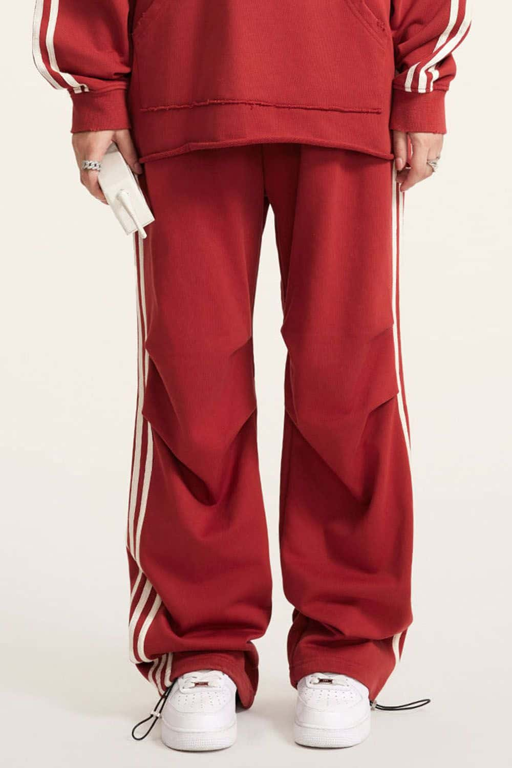 Vintage Heavyweight Wide-Leg Track Pants with Triple Stripe Detail