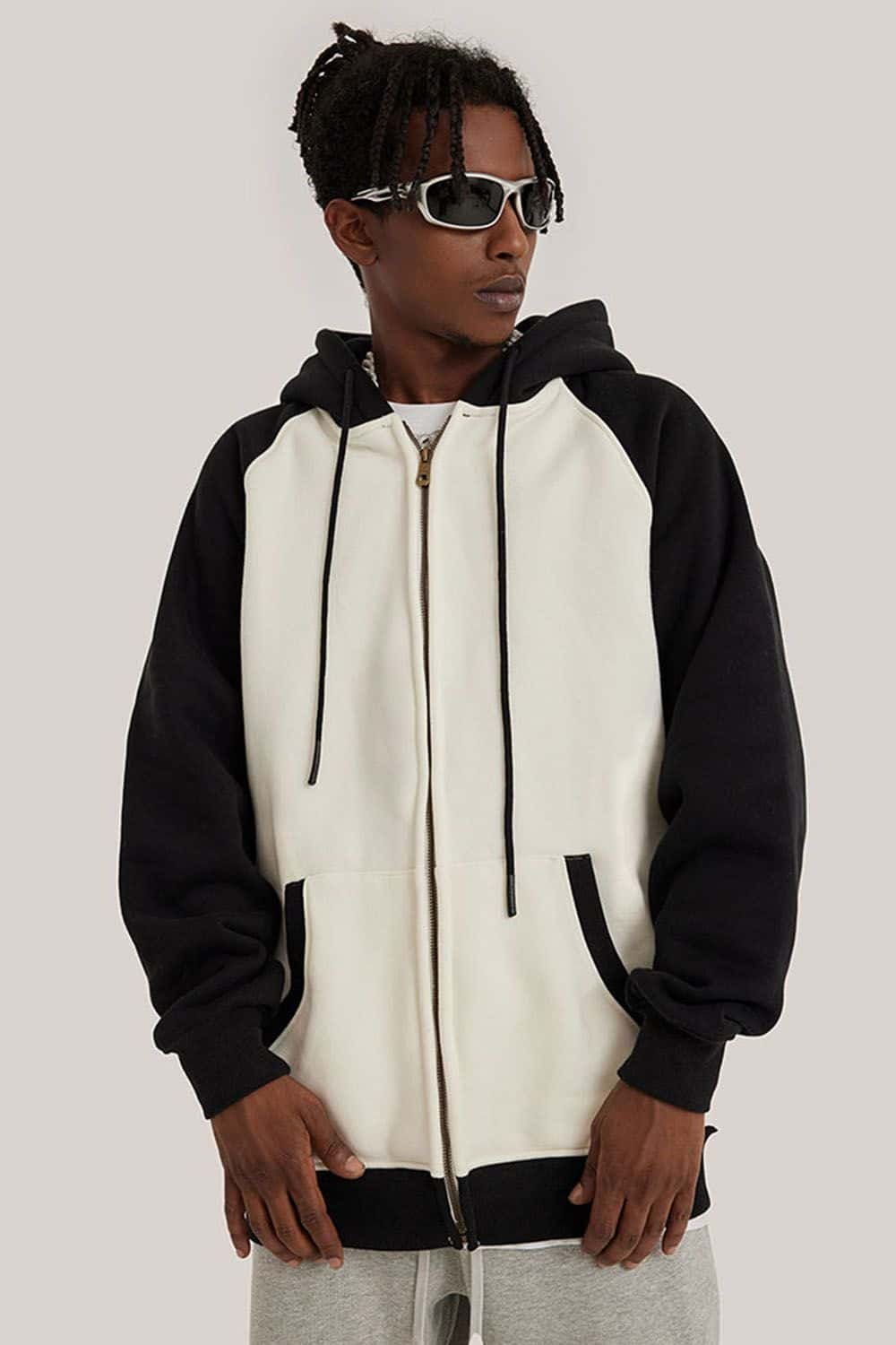 Contrast Color Block Oversized Hoodie with Drop Shoulder Design