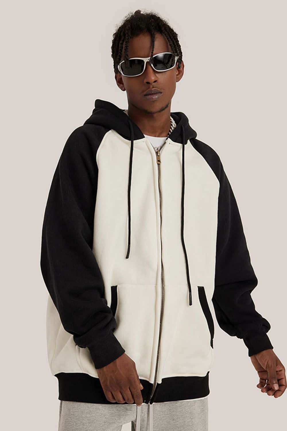 Contrast Color Block Oversized Hoodie with Drop Shoulder Design