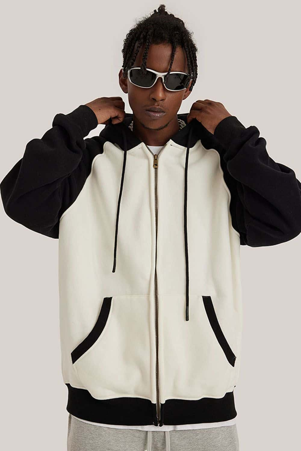 Contrast Color Block Oversized Hoodie with Drop Shoulder Design