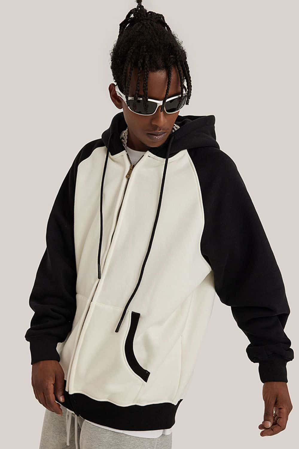 Contrast Color Block Oversized Hoodie with Drop Shoulder Design