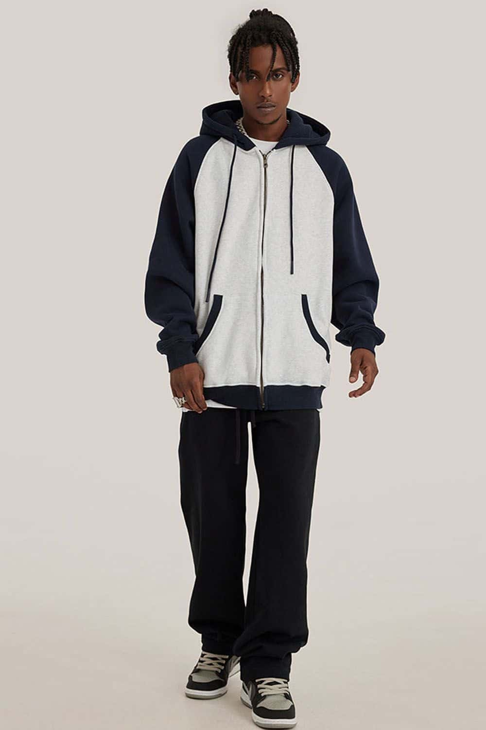 Contrast Color Block Oversized Hoodie with Drop Shoulder Design