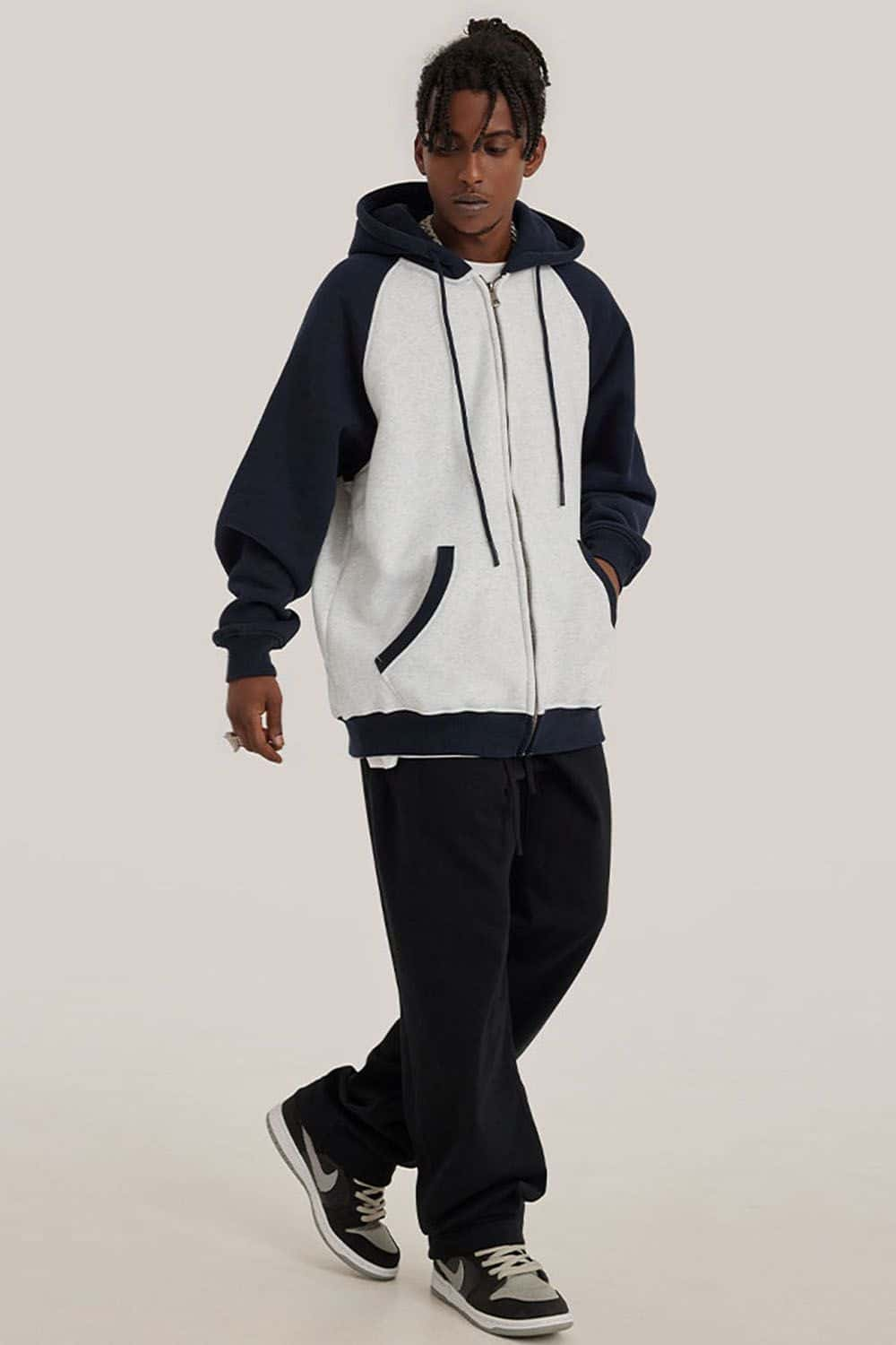 Contrast Color Block Oversized Hoodie with Drop Shoulder Design