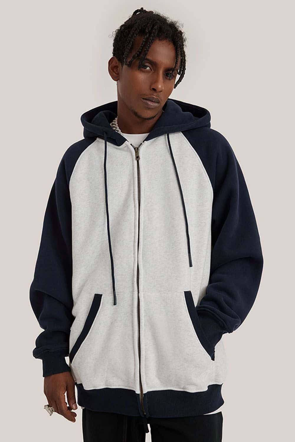 Contrast Color Block Oversized Hoodie with Drop Shoulder Design