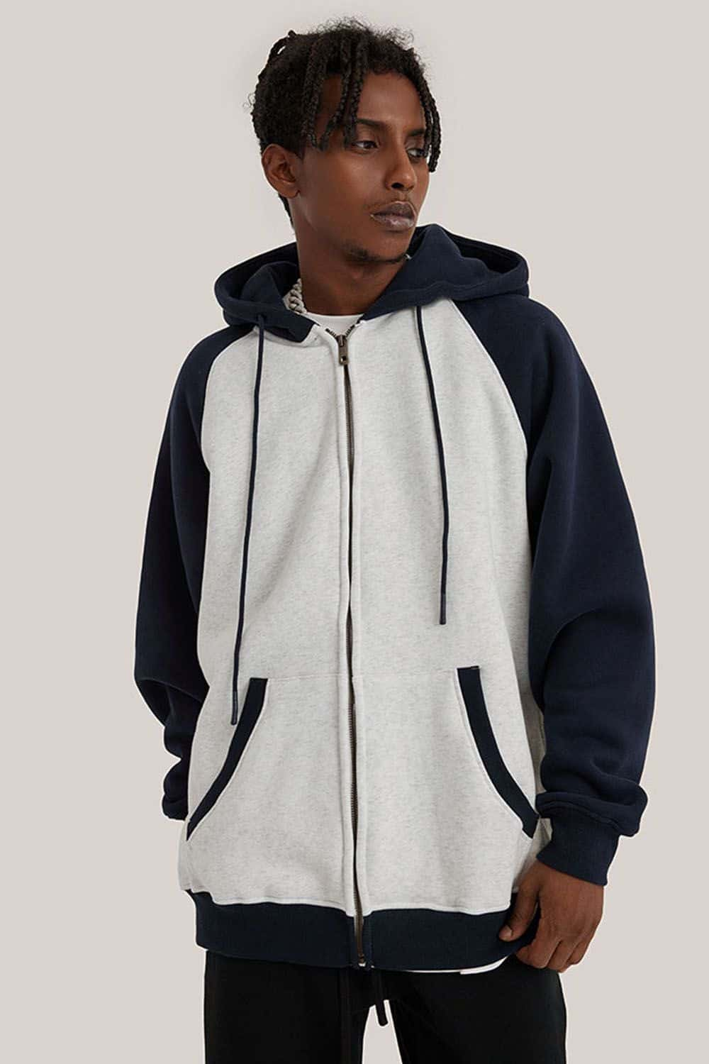 Contrast Color Block Oversized Hoodie with Drop Shoulder Design