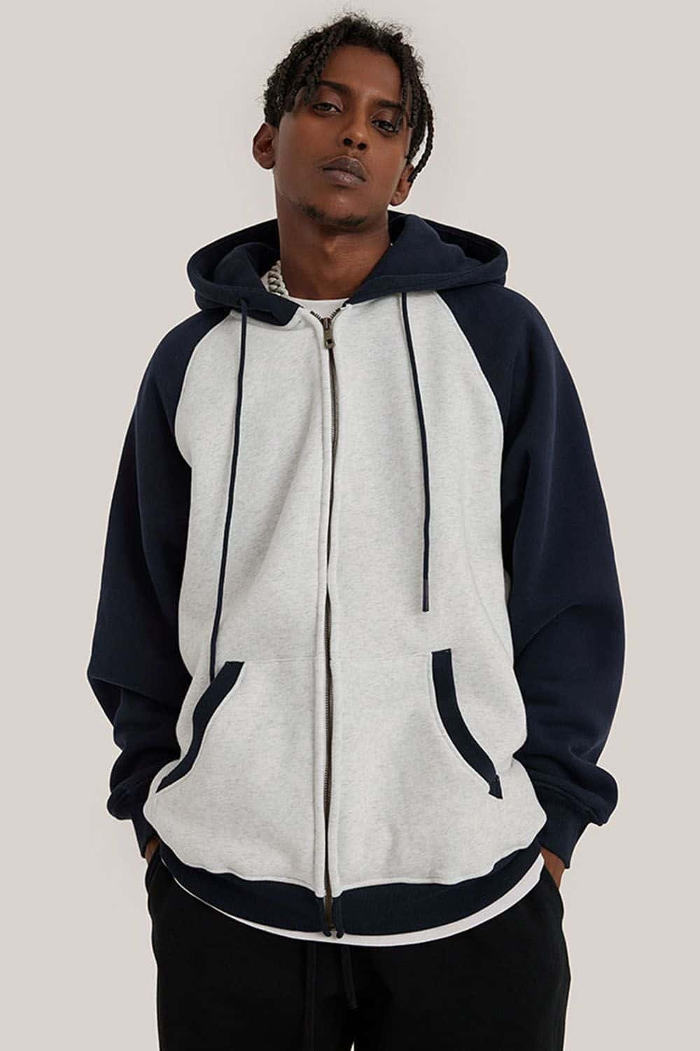 Contrast Color Block Oversized Hoodie with Drop Shoulder Design