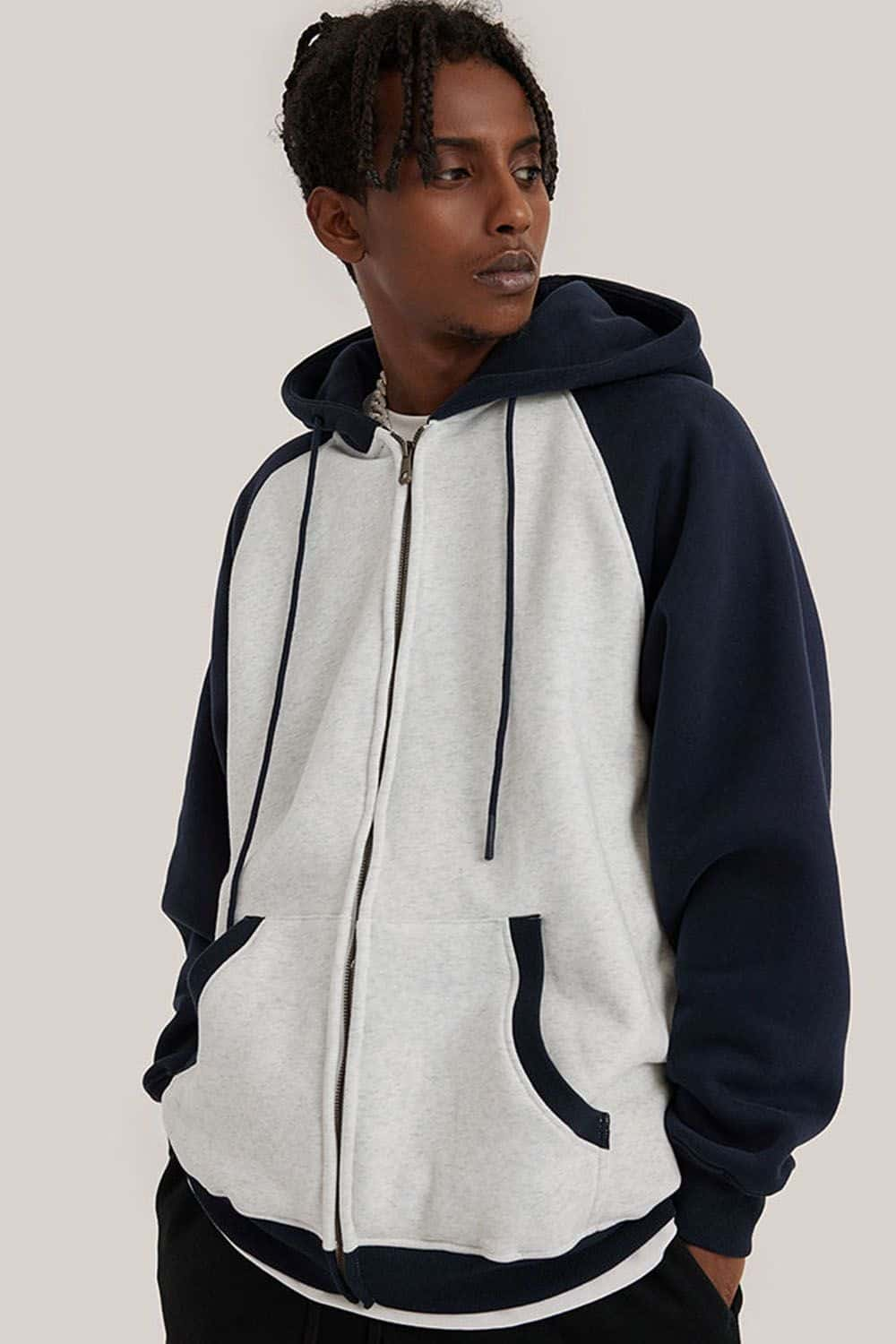 Contrast Color Block Oversized Hoodie with Drop Shoulder Design