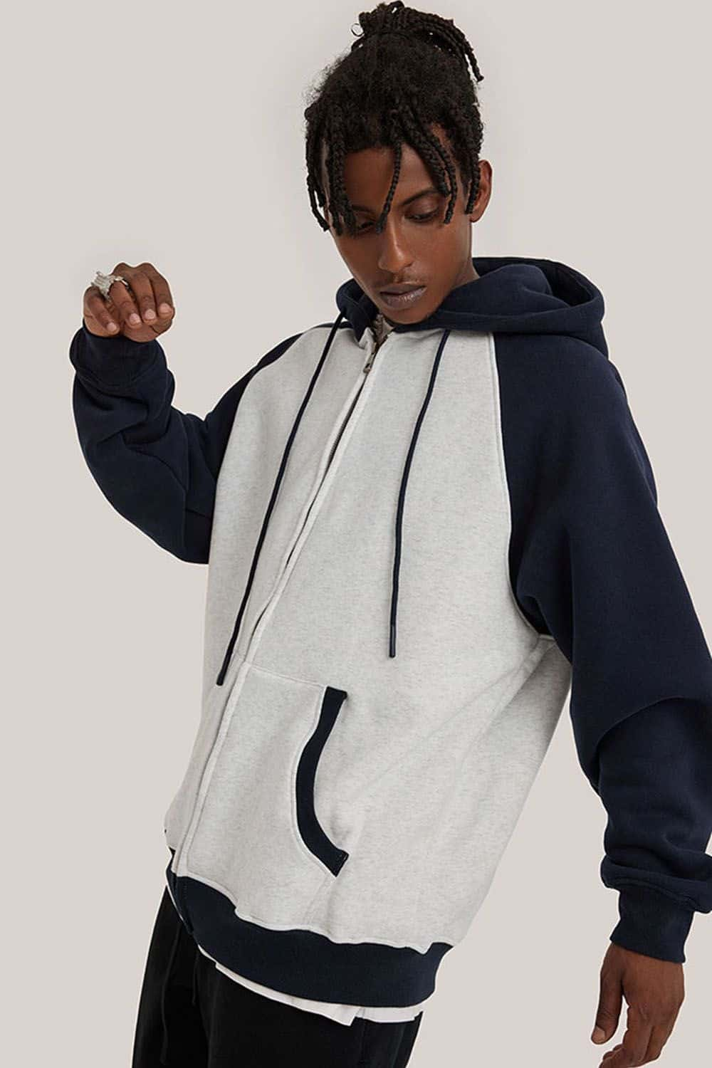 Contrast Color Block Oversized Hoodie with Drop Shoulder Design