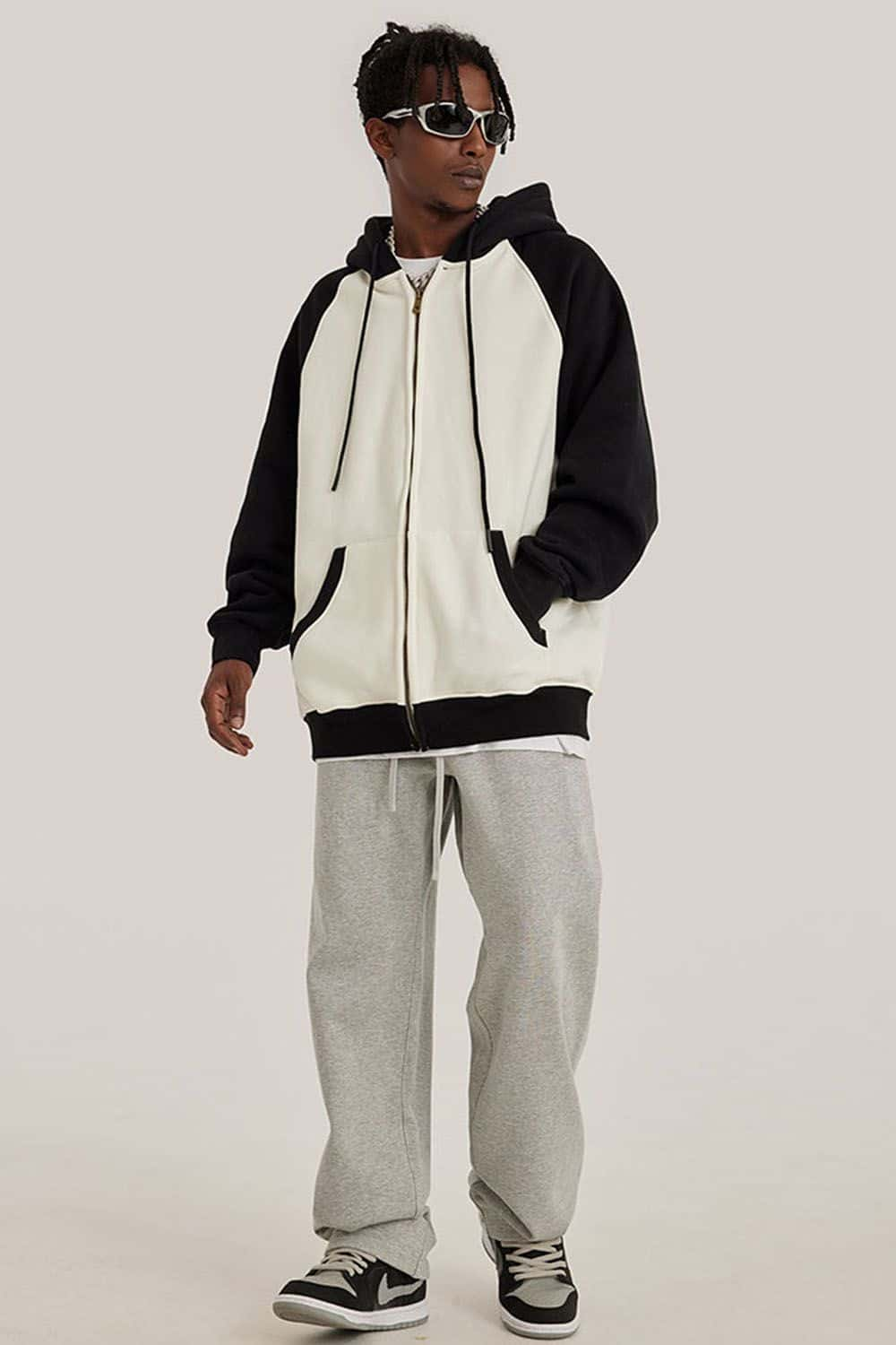 Contrast Color Block Oversized Hoodie with Drop Shoulder Design