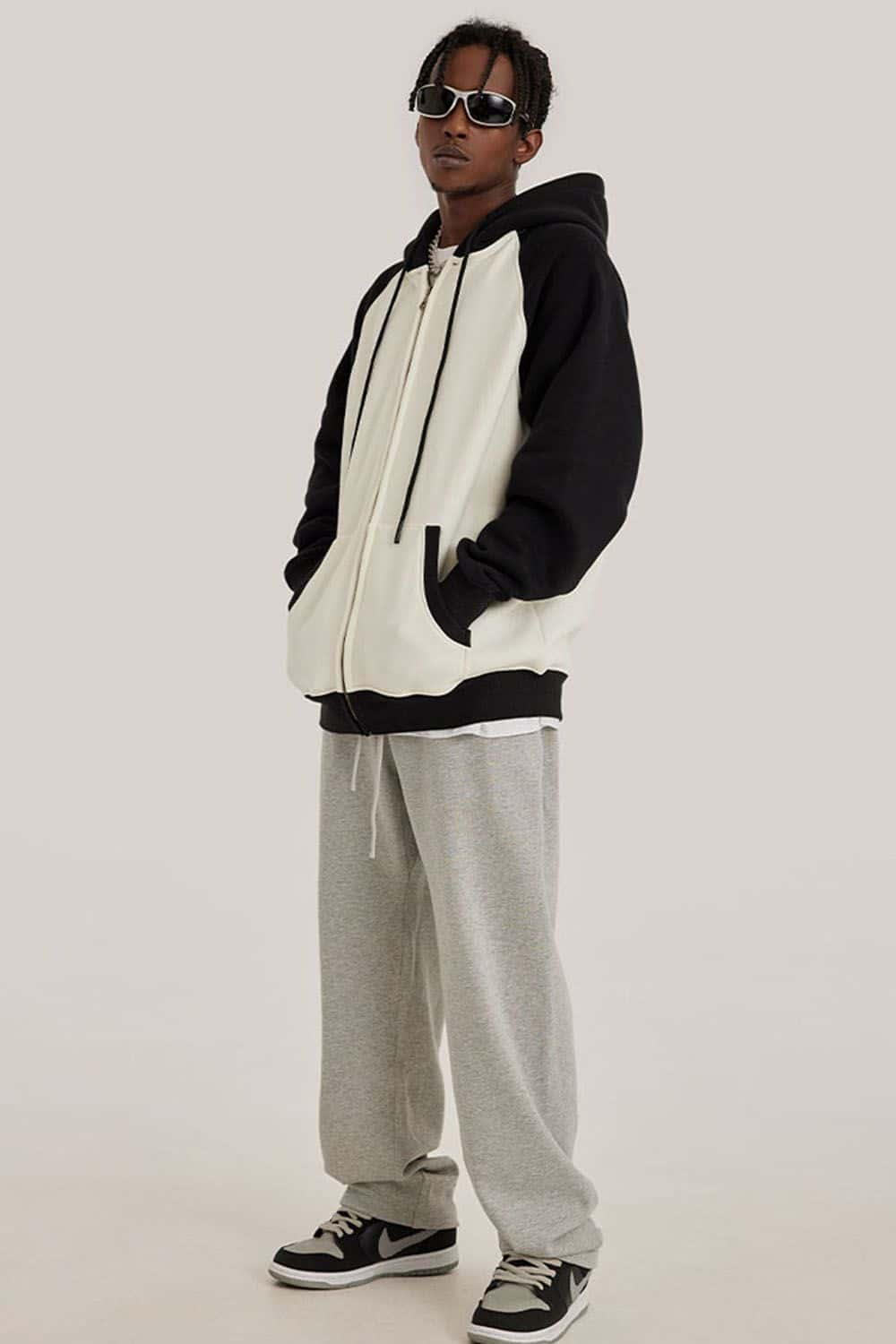 Contrast Color Block Oversized Hoodie with Drop Shoulder Design