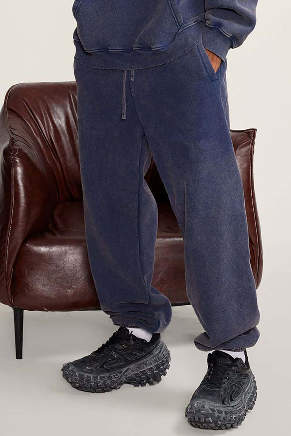 Vintage Washed Fleece-Lined Joggers with Cuffed Ankles