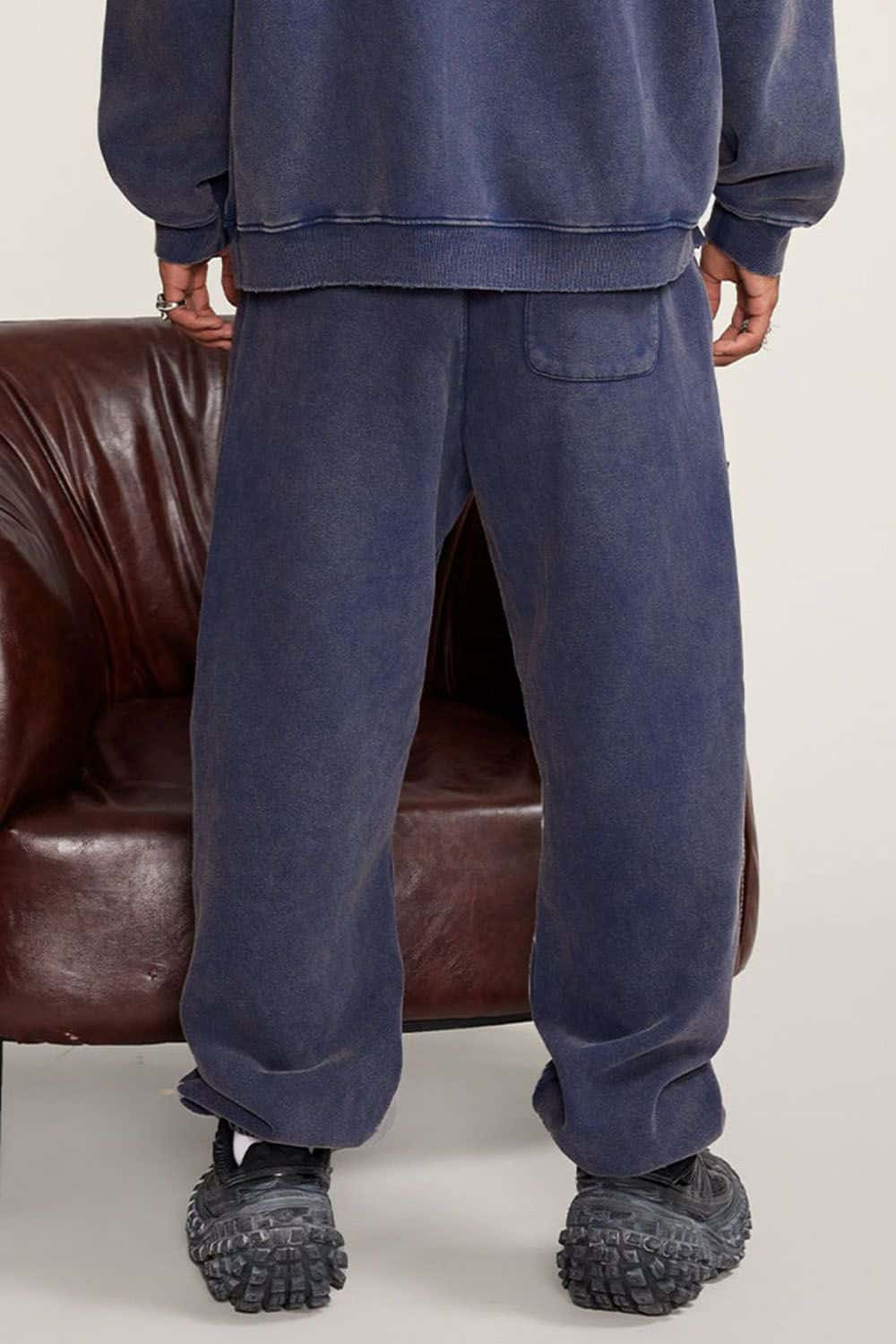 Vintage Washed Fleece-Lined Joggers with Cuffed Ankles