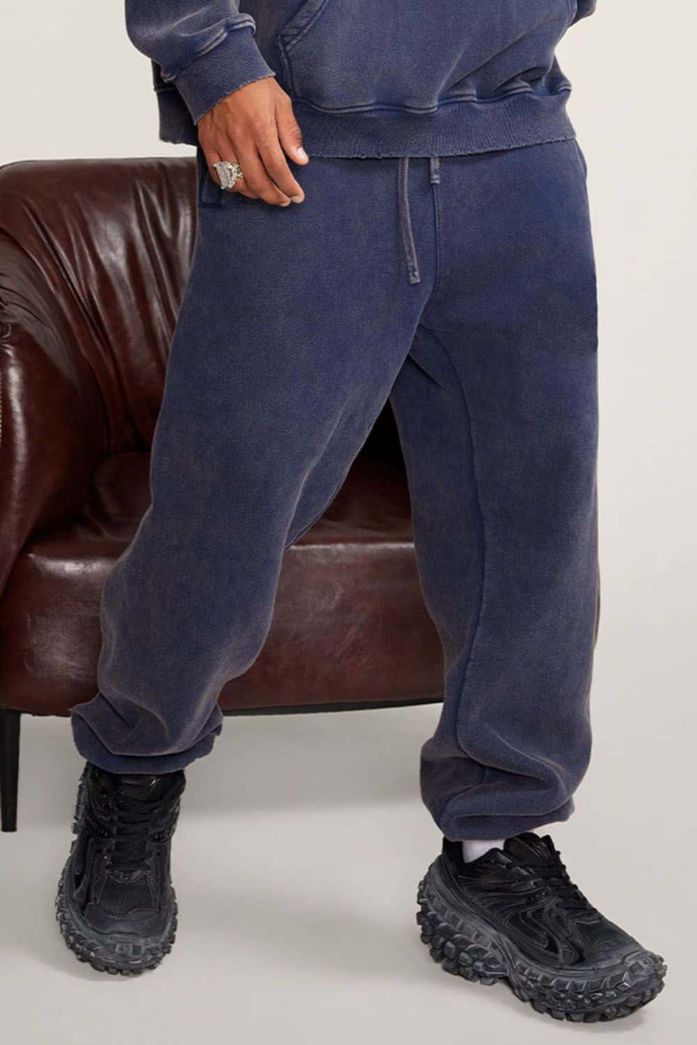 Vintage Washed Fleece-Lined Joggers with Cuffed Ankles