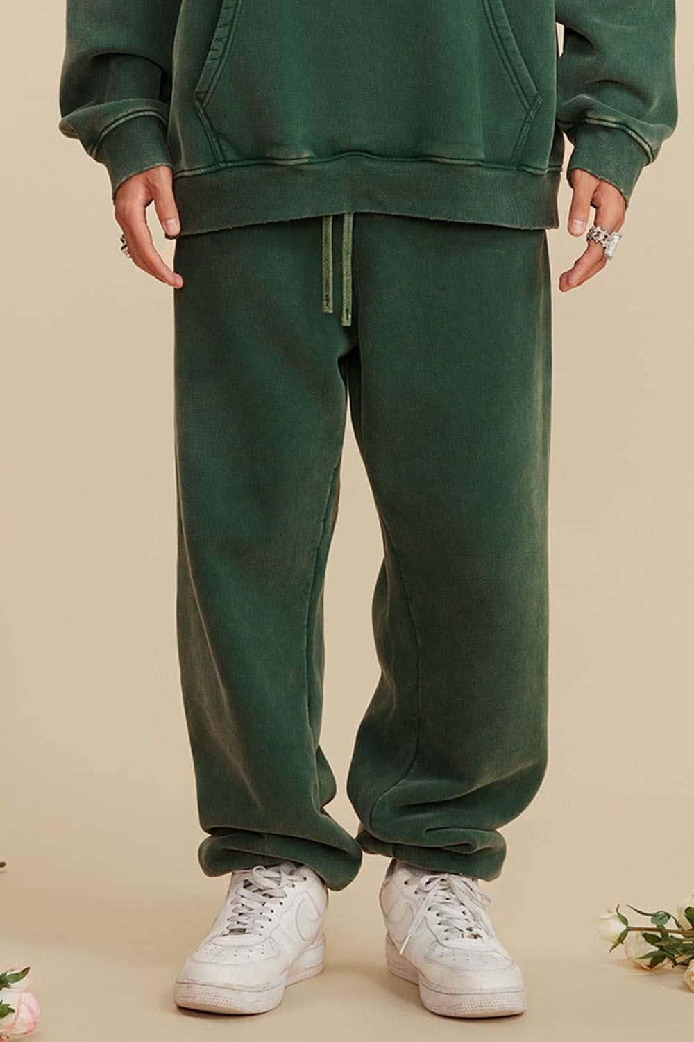 Vintage Washed Fleece-Lined Joggers with Cuffed Ankles