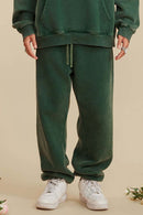 Washed Fleece Jogger Sweatpants - Blackish Green
