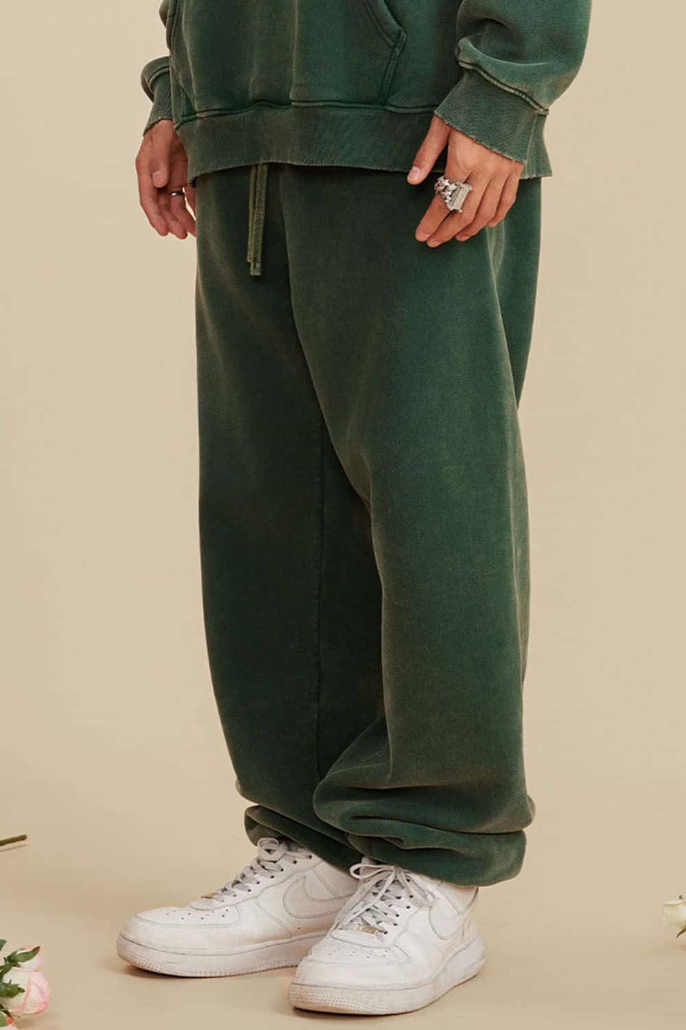 Vintage Washed Fleece-Lined Joggers with Cuffed Ankles