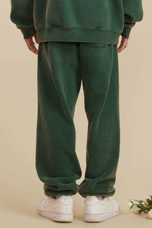 Washed Fleece Jogger Sweatpants - Blackish Green