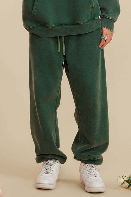 Washed Fleece Jogger Sweatpants - Blackish Green