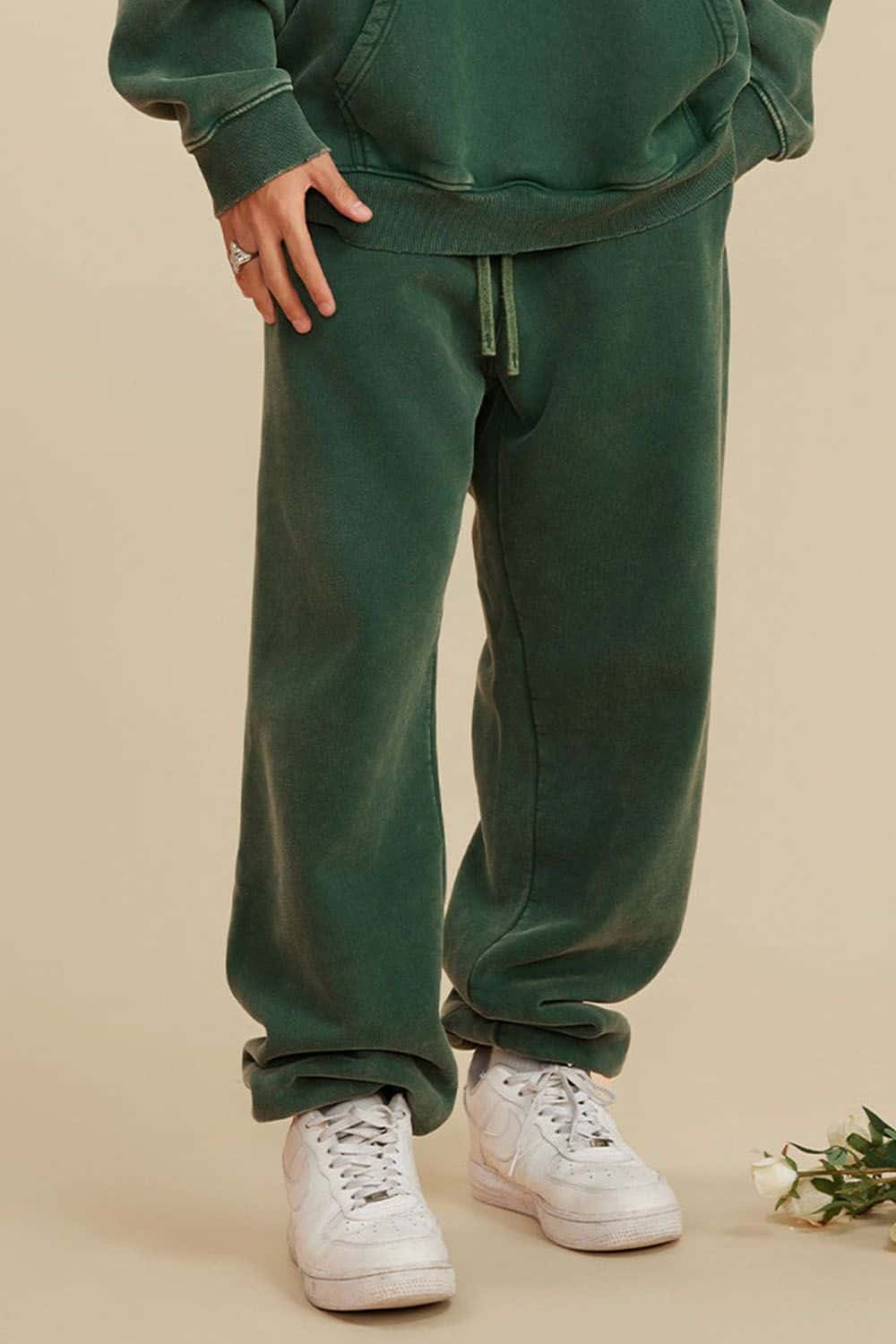 Vintage Washed Fleece-Lined Joggers with Cuffed Ankles