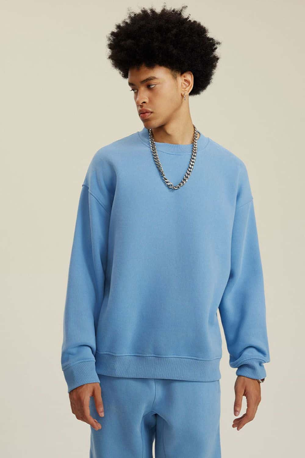 Fleece-Lined Casual Crew Neck Sweatshirt in Solid Color