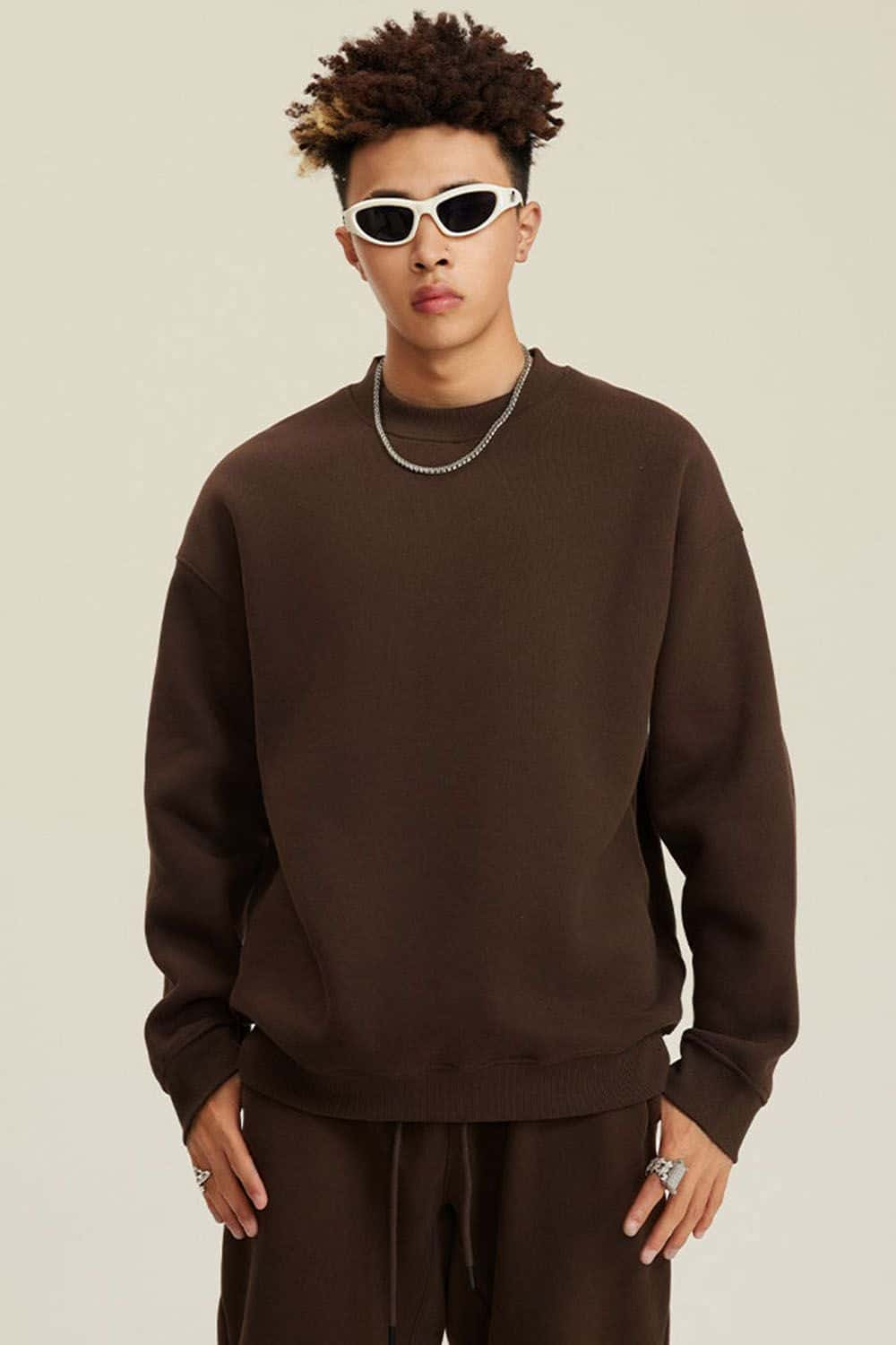 Fleece-Lined Casual Crew Neck Sweatshirt in Solid Color