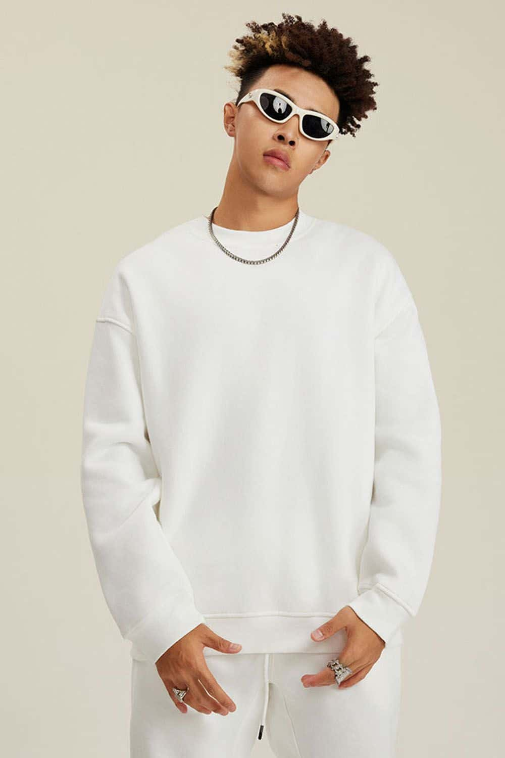 Fleece-Lined Casual Crew Neck Sweatshirt in Solid Color