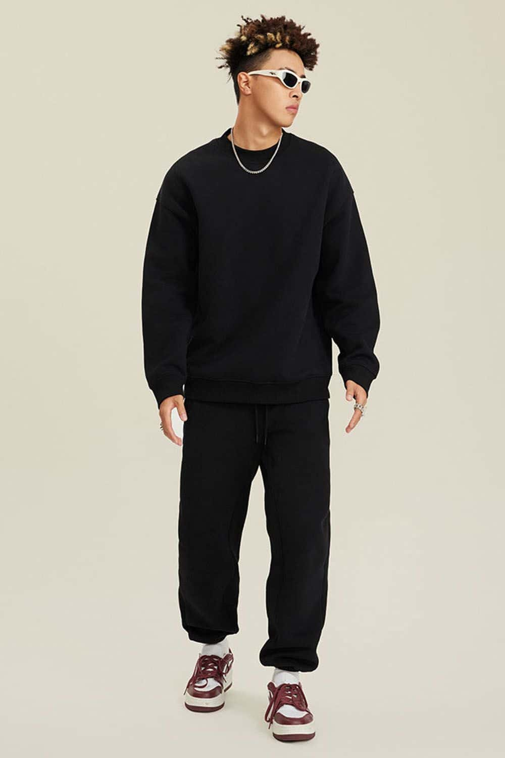 Fleece-Lined Casual Crew Neck Sweatshirt in Solid Color