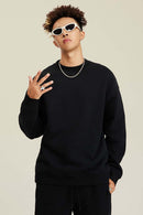 Heavyweight Brushed Fleece Relaxed Crew-Neck Sweatshirt in Black - front modeled view