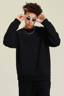 Heavyweight Brushed Fleece Relaxed Crew-Neck Sweatshirt in Black - front modeled view