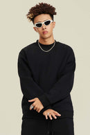 Heavyweight Brushed Fleece Relaxed Crew-Neck Sweatshirt in Black - front modeled view
