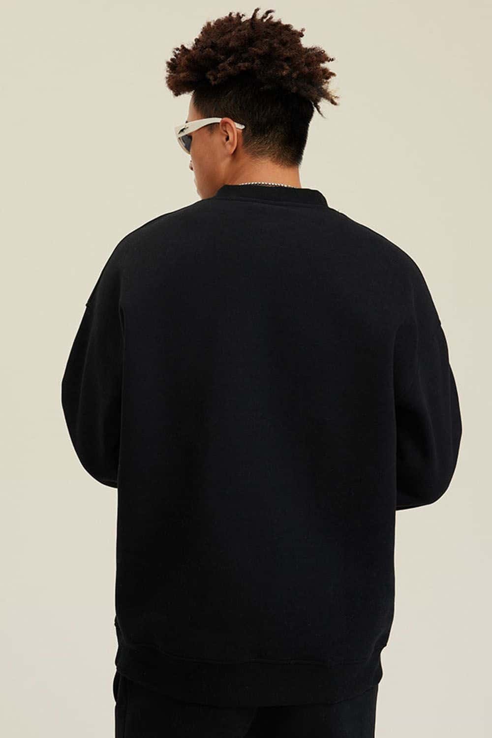 Heavyweight Brushed Fleece Relaxed Crew-Neck Sweatshirt in Black - back modeled view
