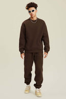Heavyweight Brushed Fleece Relaxed Crew-Neck Sweatshirt in Brown - full-length front modeled view