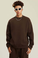 Heavyweight Brushed Fleece Relaxed Crew-Neck Sweatshirt in Brown - front modeled view