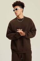 Heavyweight Brushed Fleece Relaxed Crew-Neck Sweatshirt in Brown - front modeled view